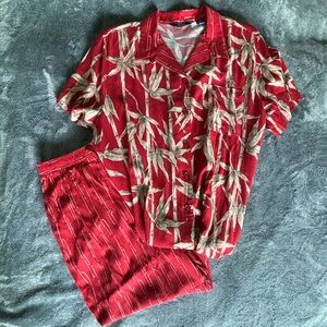 Vintage D.P.S. New York women’s large red and cream bamboo print blouse & pants